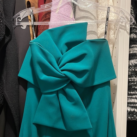 Lucian Matis Designer strapless Bow Tie Front Gown emerald green - Picture 2 of 11
